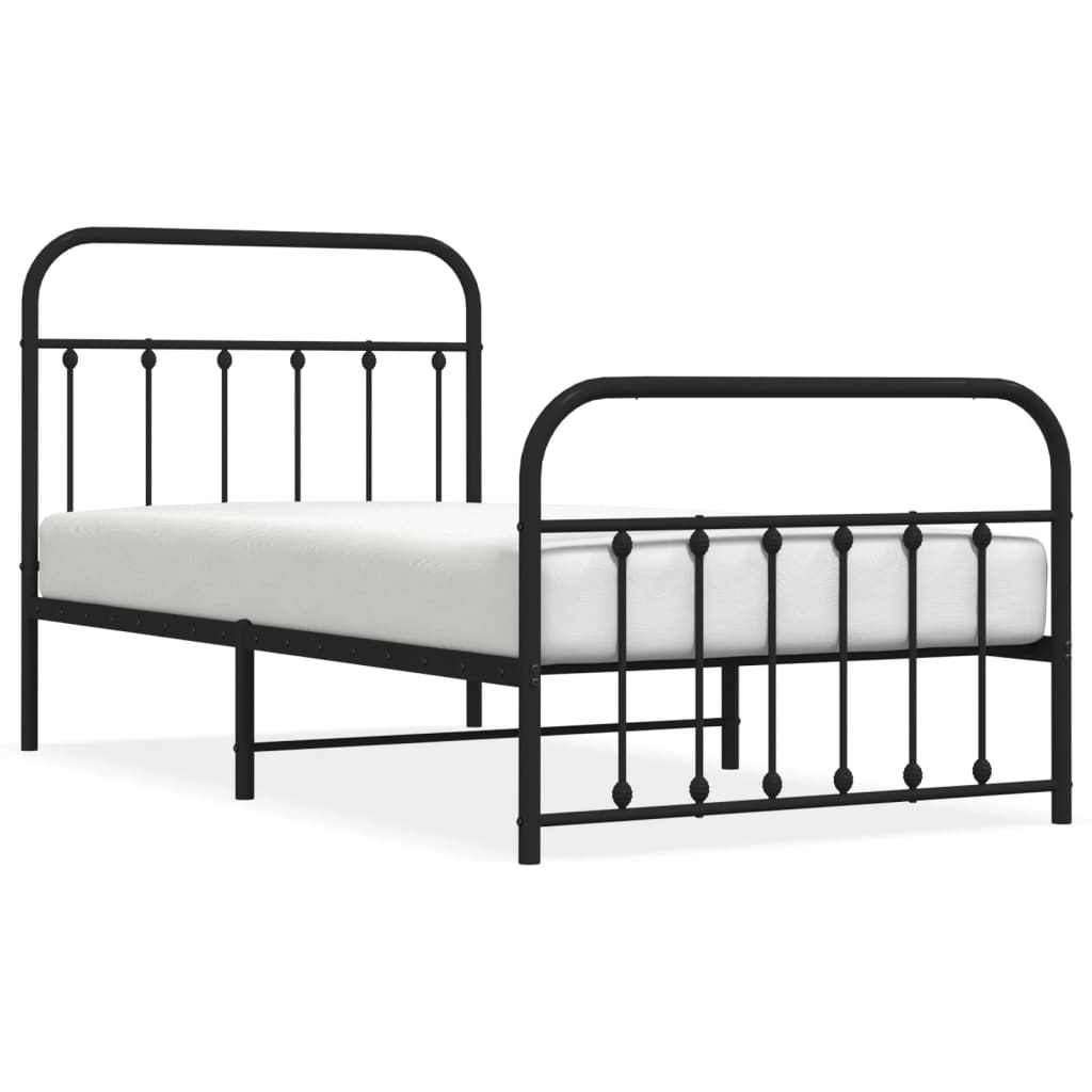 Sengeramme i metall med hode- og fotgavl svart 100x190 cm