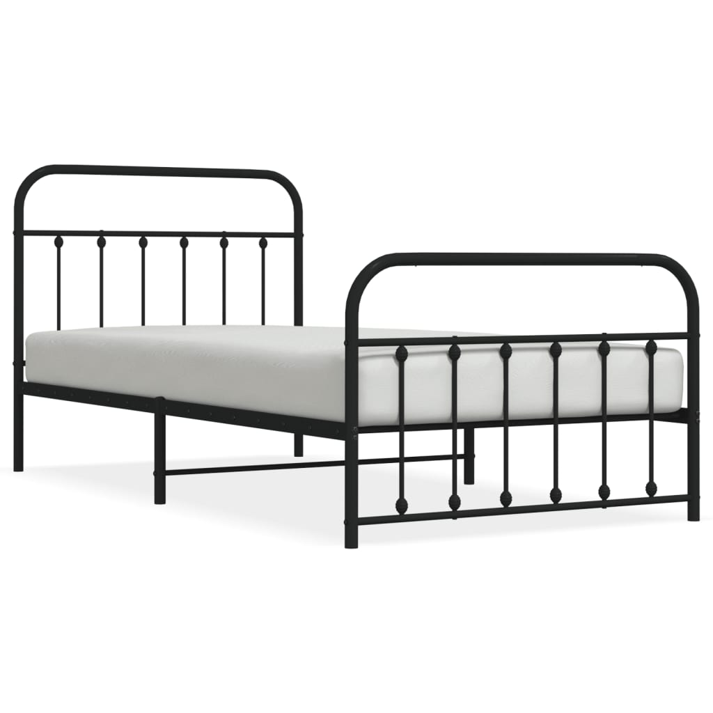 Sengeramme i metall med hode- og fotgavl svart 100x200 cm