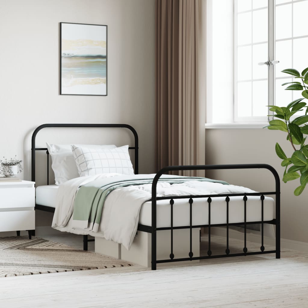 Sengeramme i metall med hode- og fotgavl svart 107x203 cm