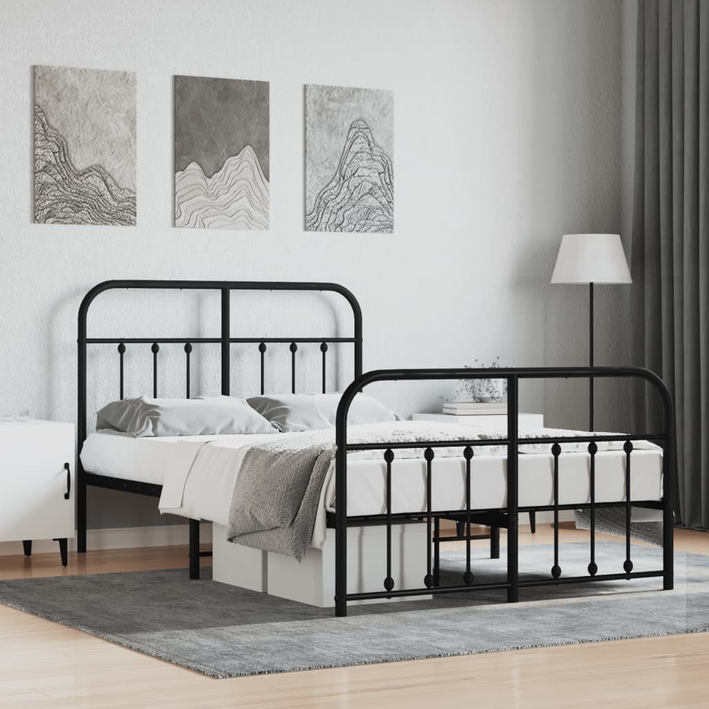 Sengeramme i metall med hode- og fotgavl svart 120x190 cm