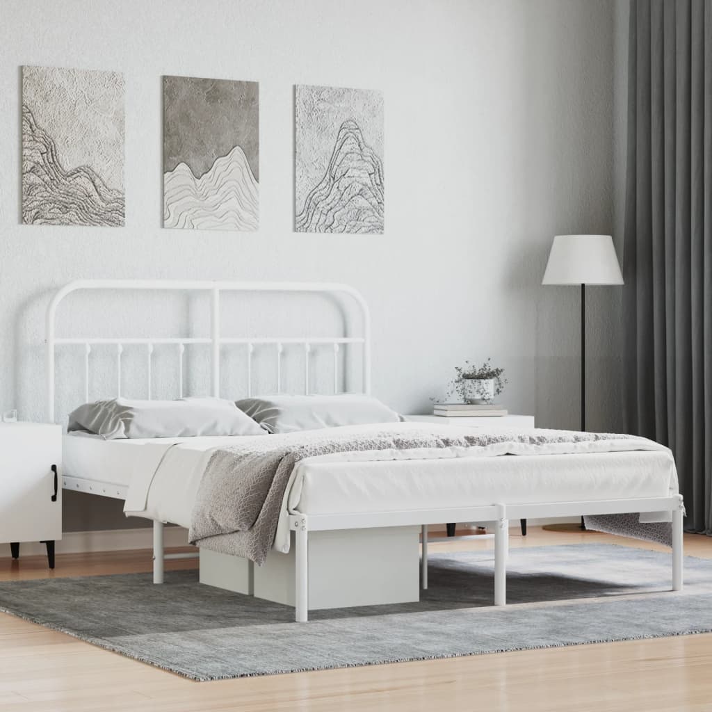 Sengeramme i metall med hodegavl hvit 135x190 cm