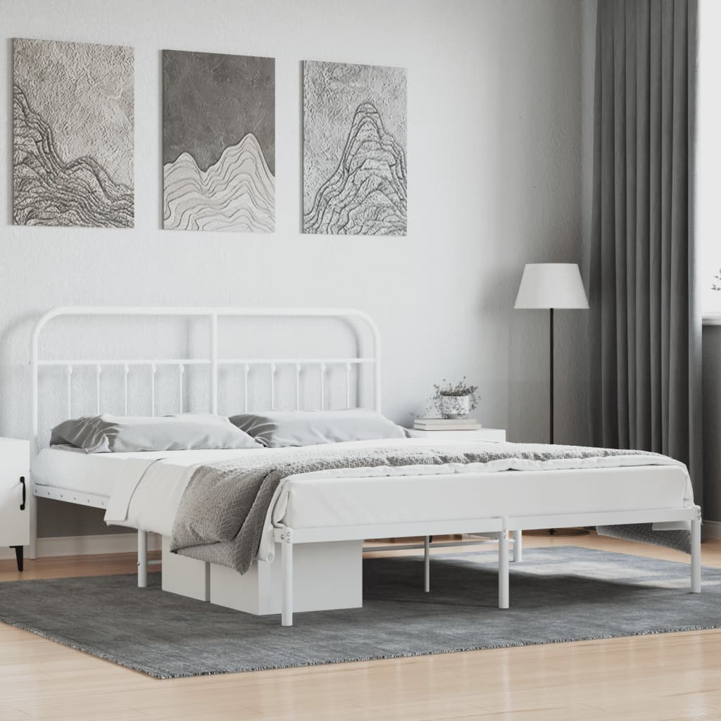 Sengeramme i metall med hodegavl hvit 183x213 cm