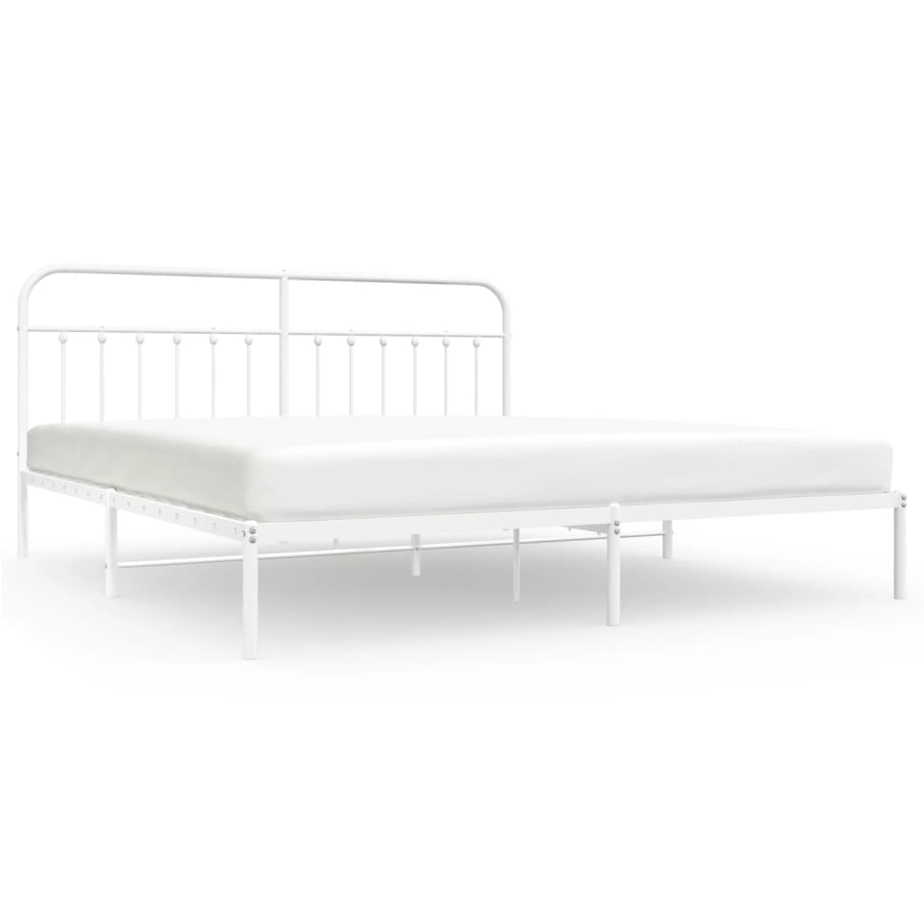 Sengeramme i metall med sengegavl hvit 200x200 cm
