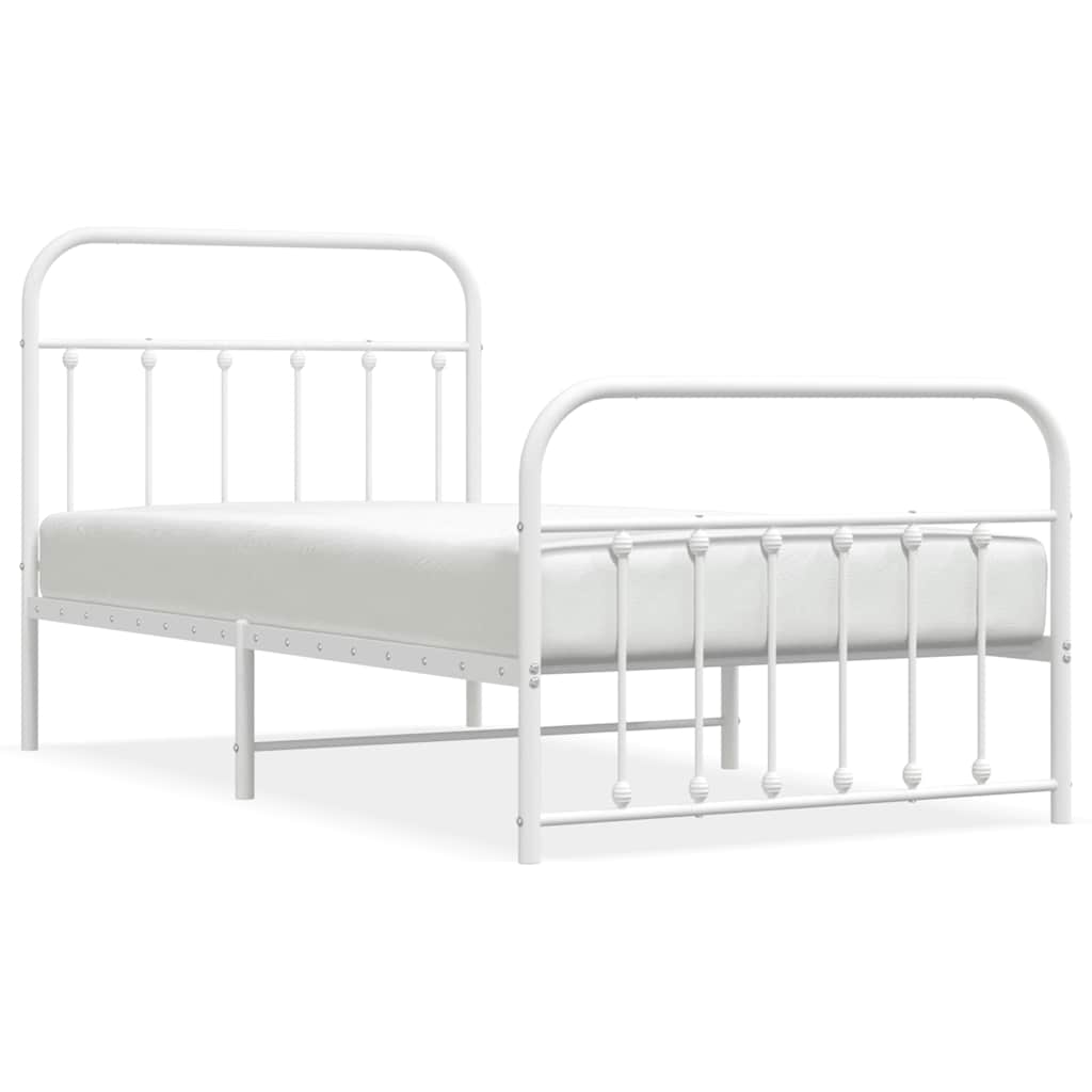 Sengeramme i metall med hode- og fotgavl hvit 100x190 cm