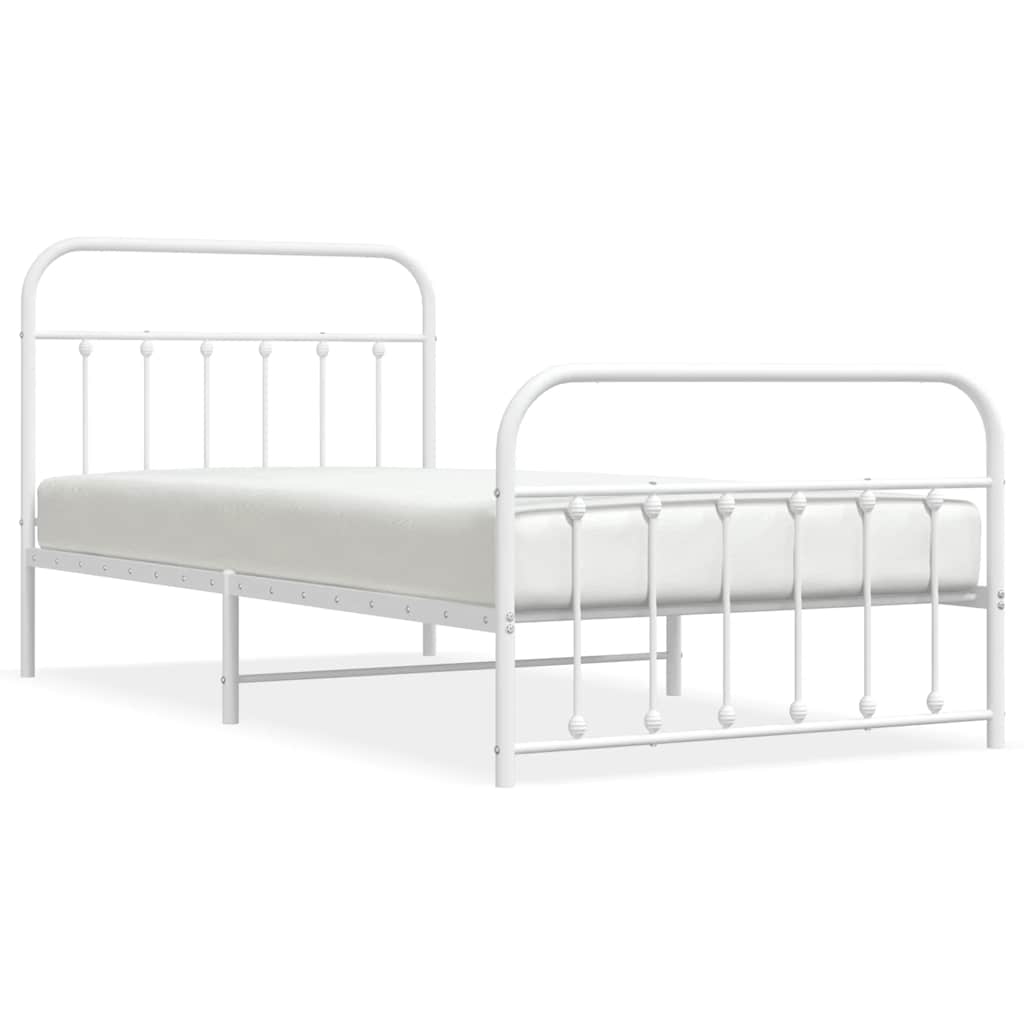 Sengeramme i metall med hode- og fotgavl hvit 100x200 cm