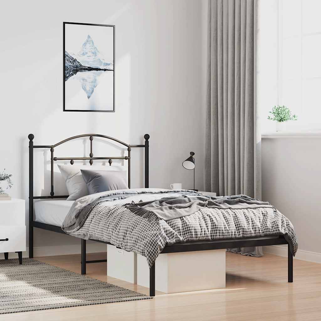 Sengeramme i metall med hodegavl svart 100x190 cm