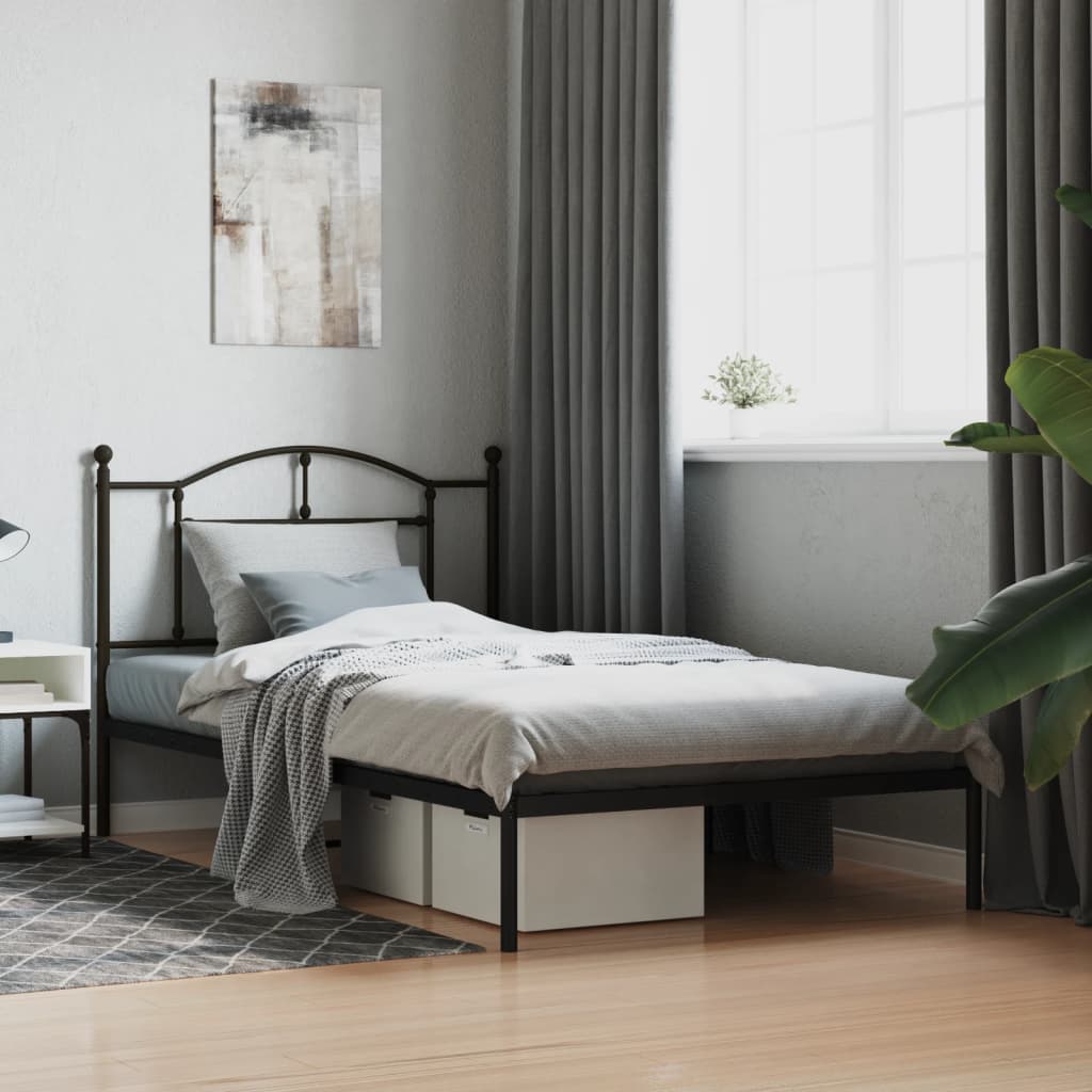 Sengeramme i metall med hodegavl svart 107x203 cm