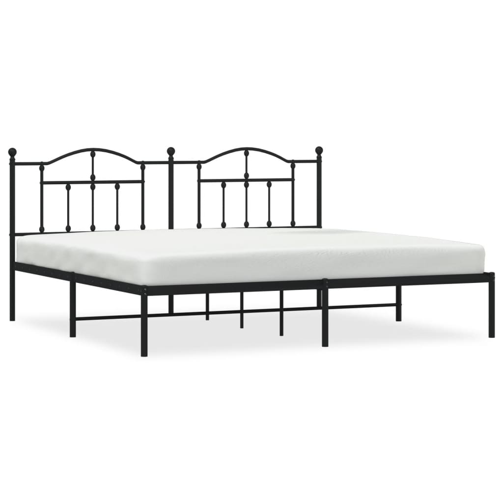 Sengeramme i metall med sengegavl svart 200x200 cm