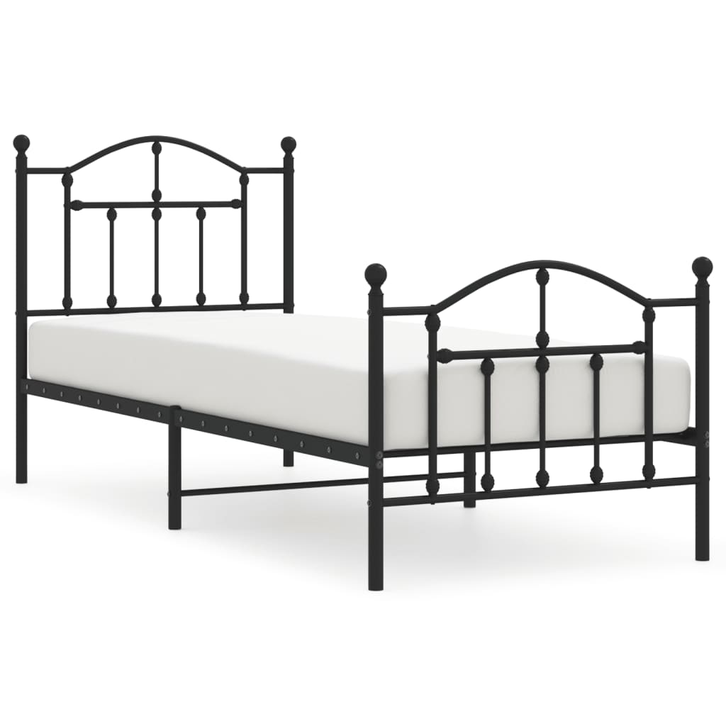 Sengeramme i metall med hode- og fotgavl svart 90x190 cm