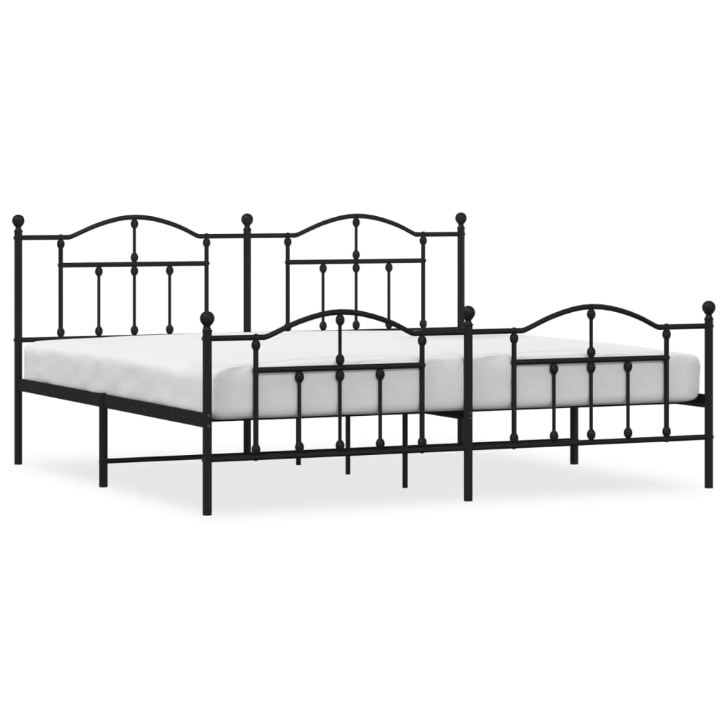 Sengeramme i metall med hode- og fotgavl svart 193x203 cm