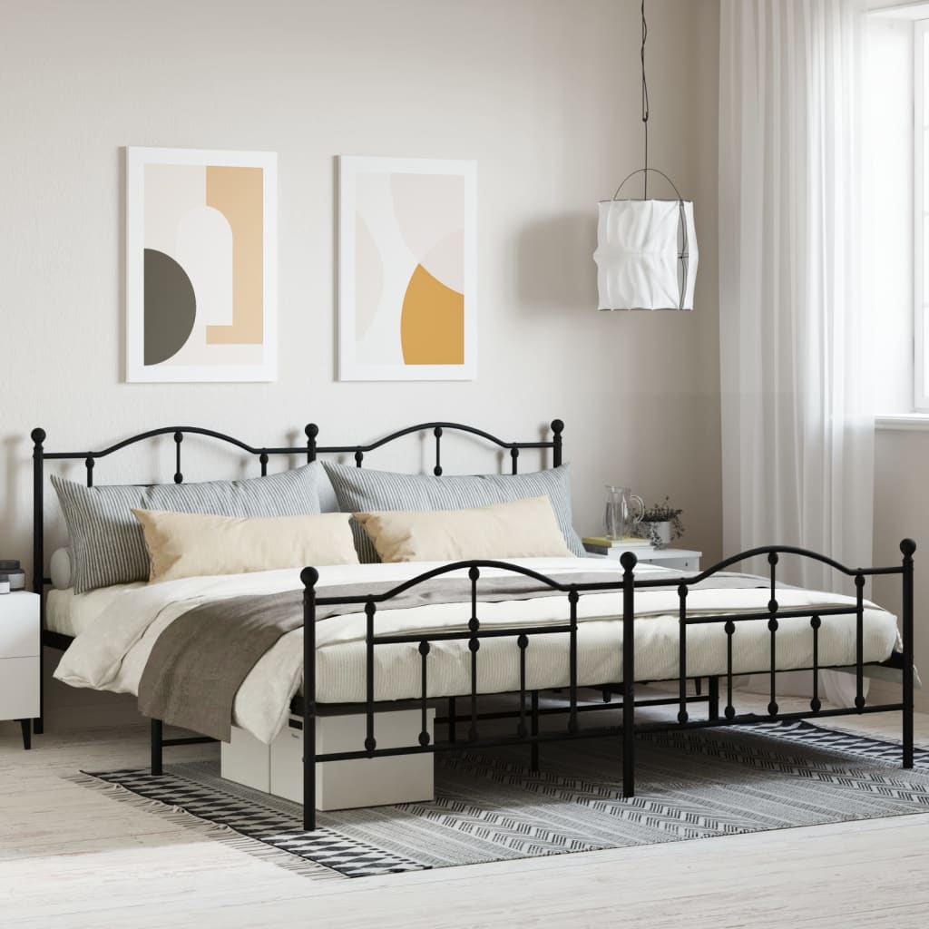 Sengeramme i metall med hode- og fotgavl svart 193x203 cm