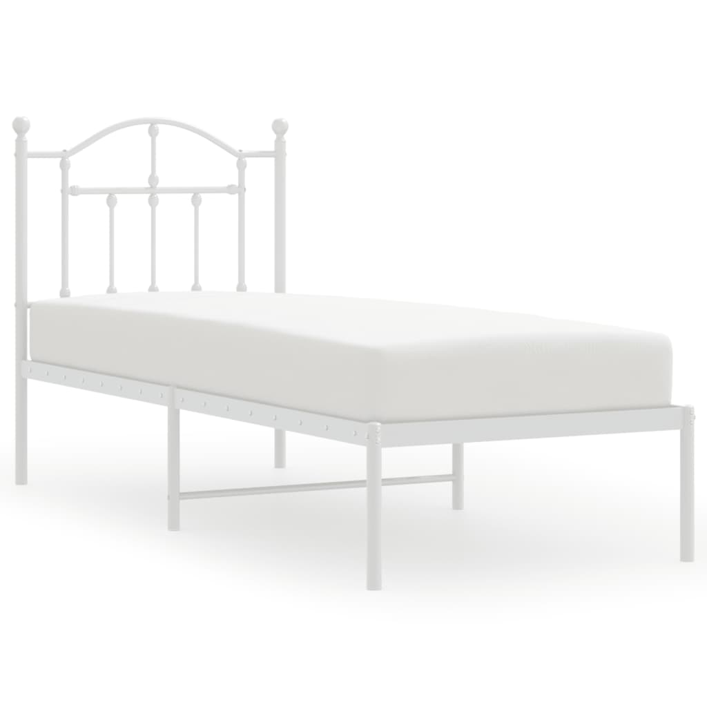 Sengeramme i metall uten madrass med hodegavl hvit 75x190 cm