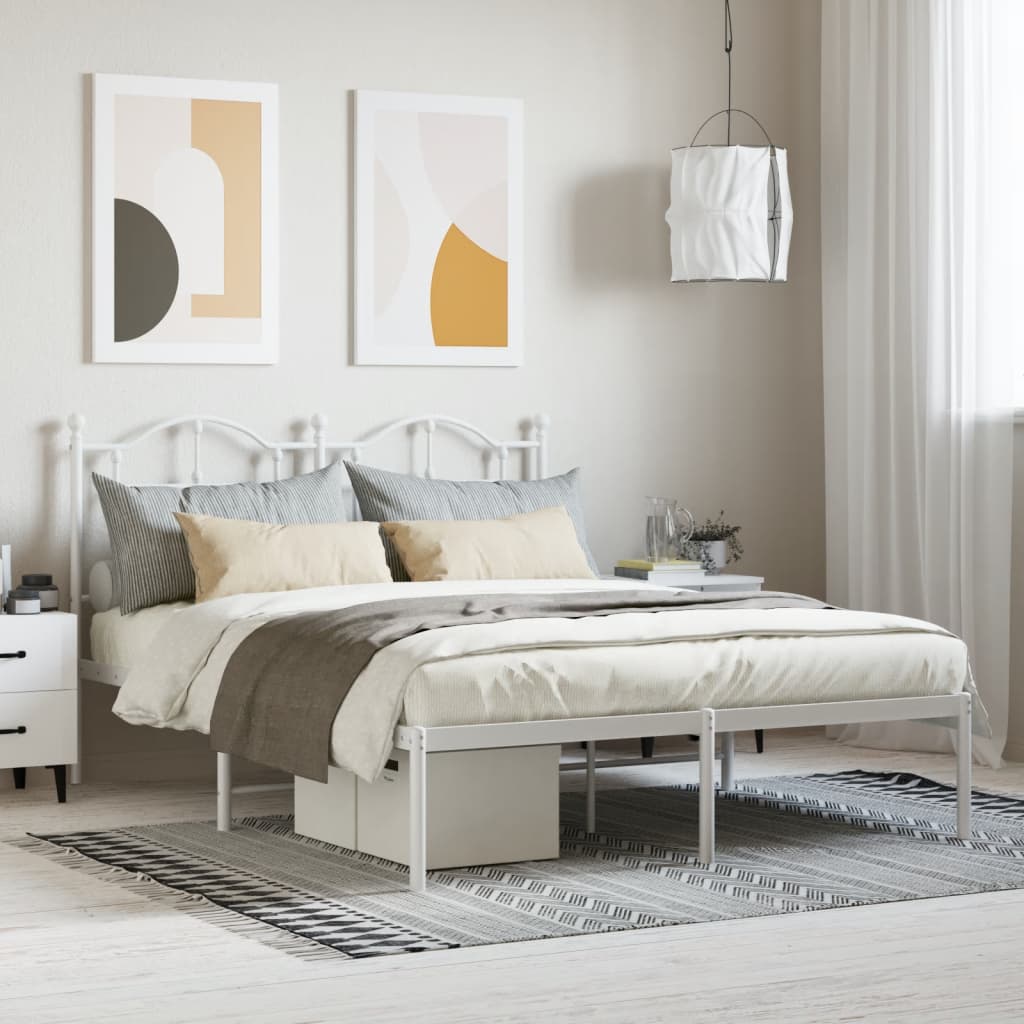 Sengeramme i metall med hodegavl hvit 135x190 cm