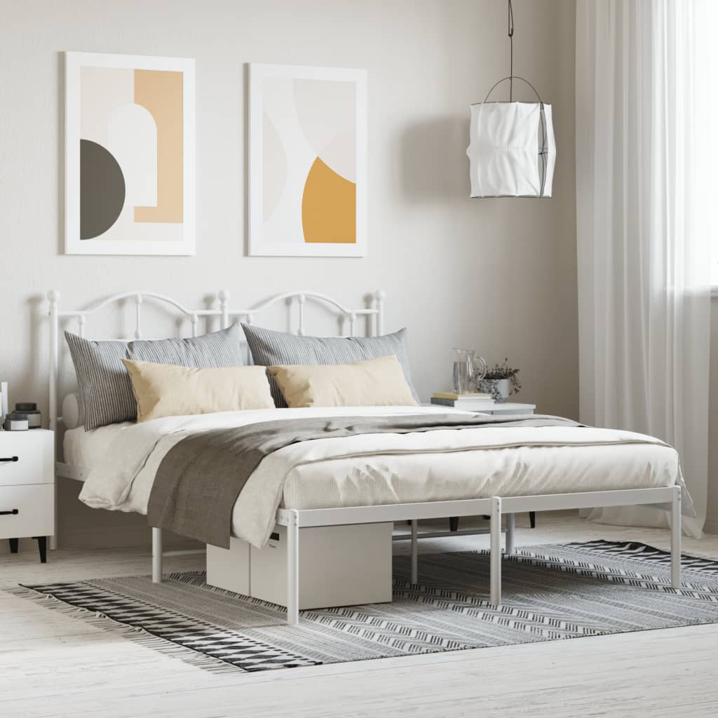 Sengeramme i metall med sengegavl hvit 150x200 cm