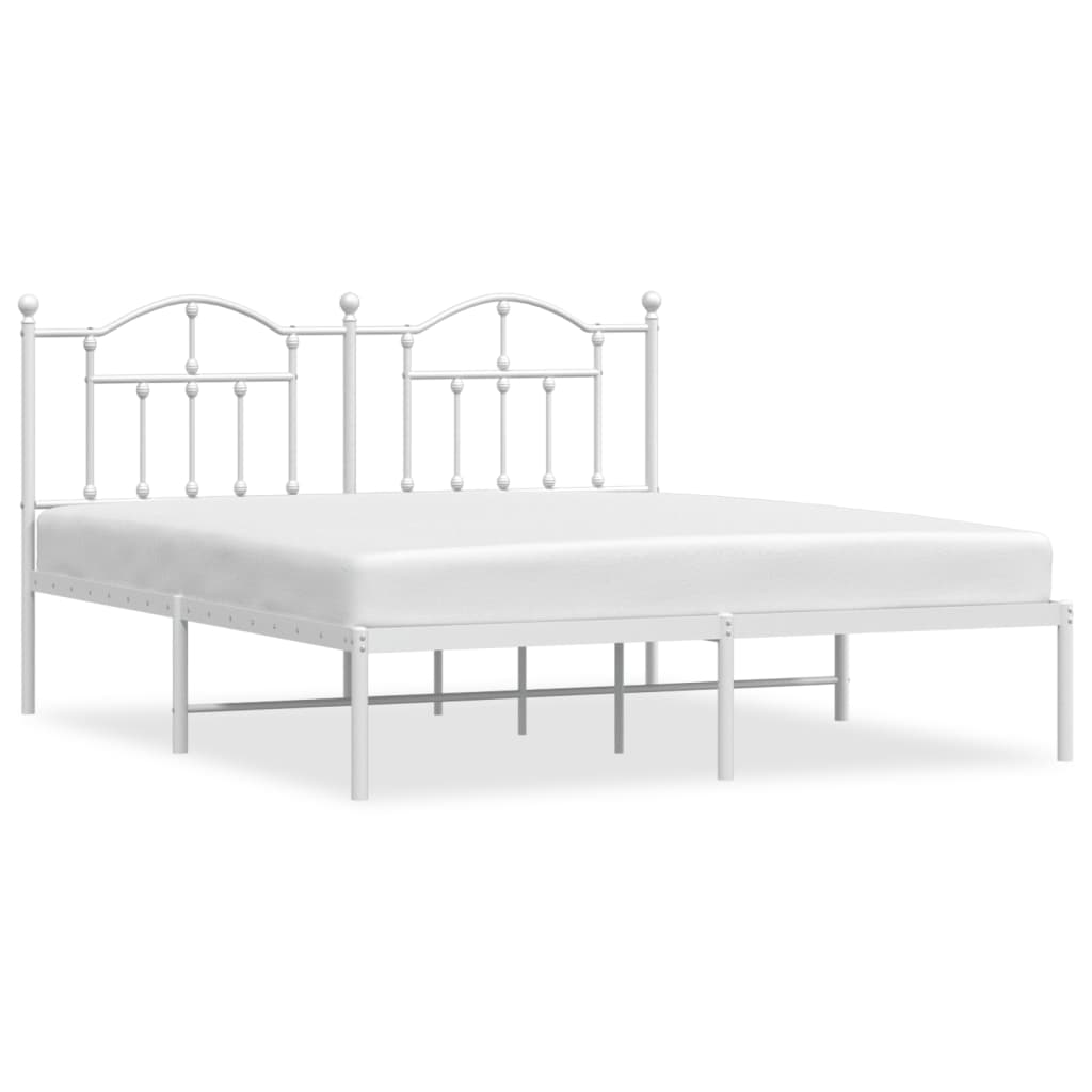 Sengeramme i metall med hodegavl hvit 183x213 cm