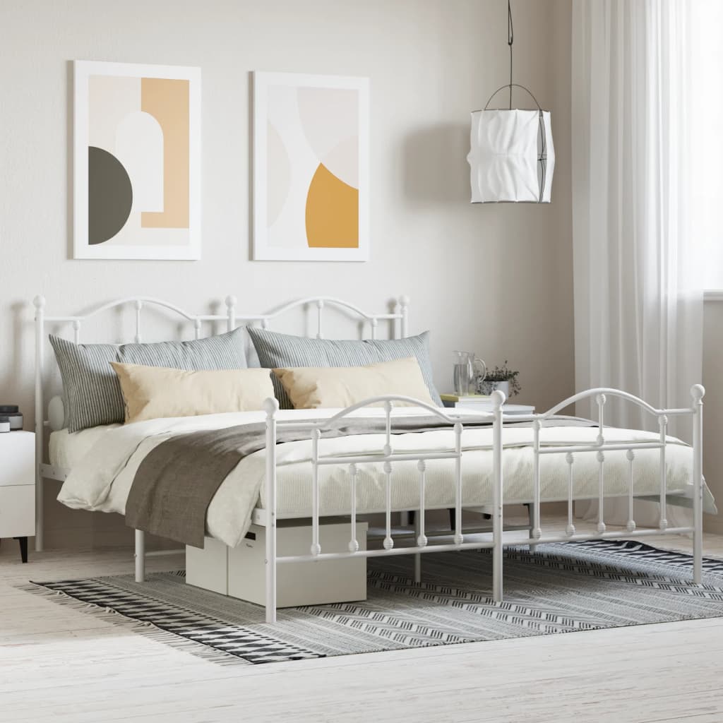 Sengeramme i metall med hode- og fotgavl hvit 160x200 cm