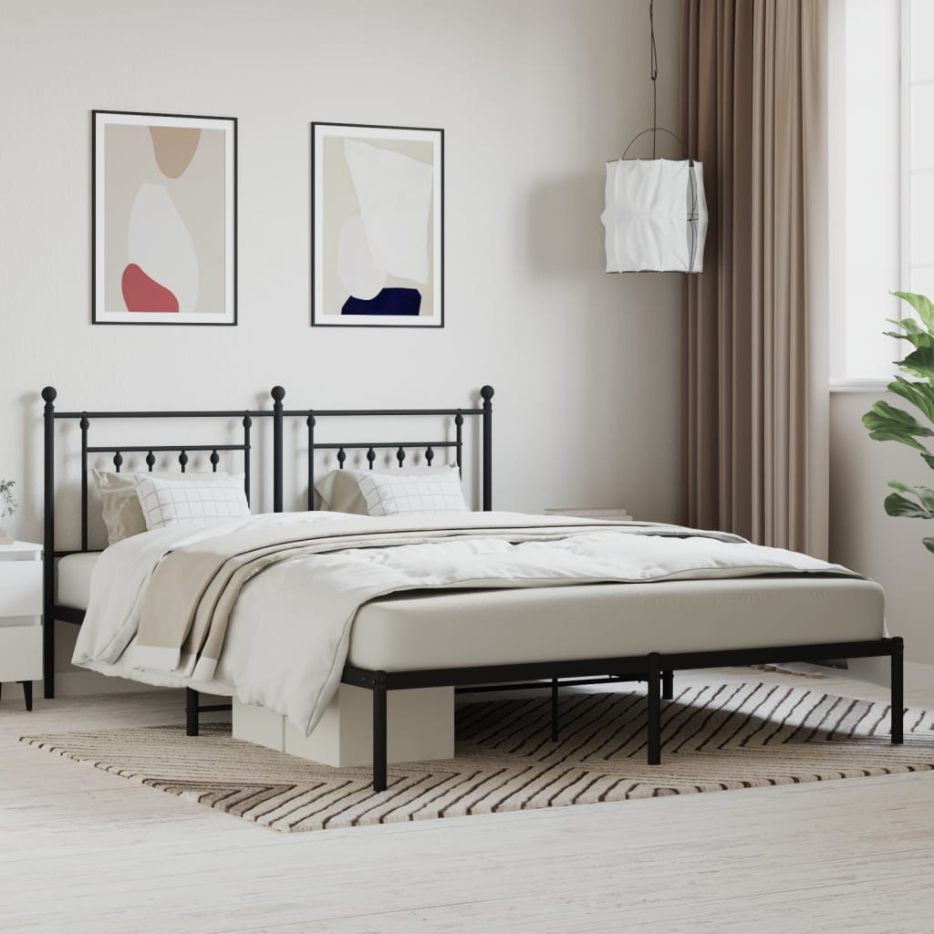 Sengeramme i metall med sengegavl svart 183x213 cm