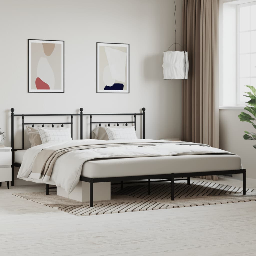 Sengeramme i metall med sengegavl svart 193x203 cm