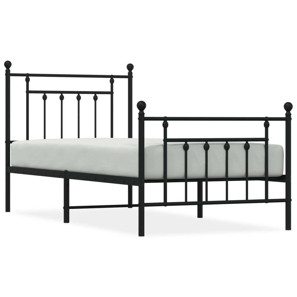 Sengeramme i metall med hode- og fotgavl svart 90x200 cm
