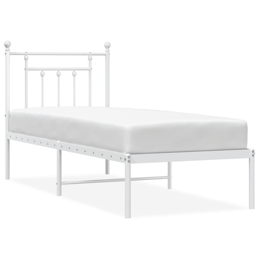 Sengeramme i metall uten madrass med hodegavl hvit 75x190 cm