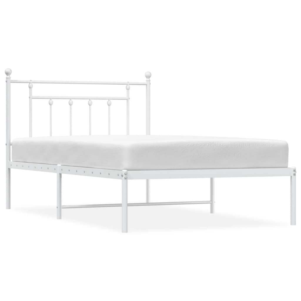 Sengeramme i metall med hodegavl hvit 107x203 cm