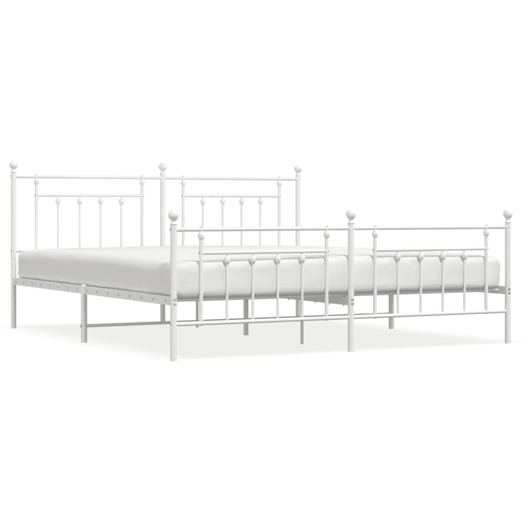 Sengeramme i metall med hode- og fotgavl hvit 193x203 cm