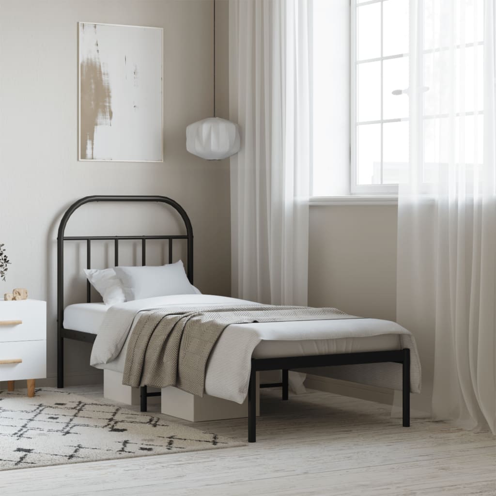 Sengeramme i metall med hodegavl svart 75x190 cm