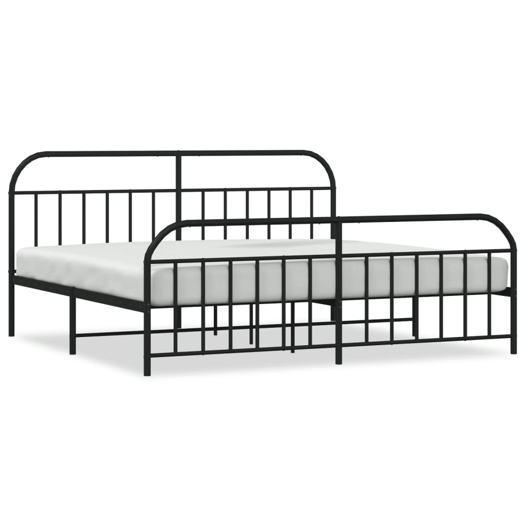 Sengeramme i metall med hode- og fotgavl svart 200x200 cm
