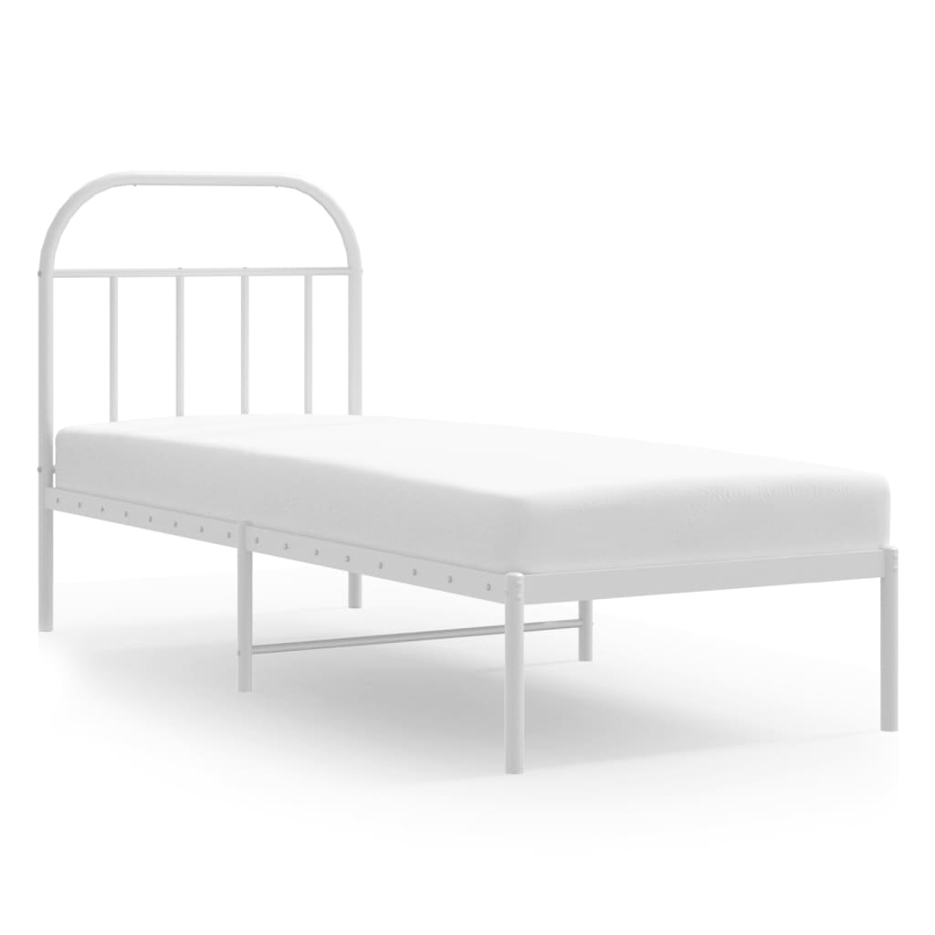 Sengeramme i metall uten madrass med hodegavl hvit 75x190 cm