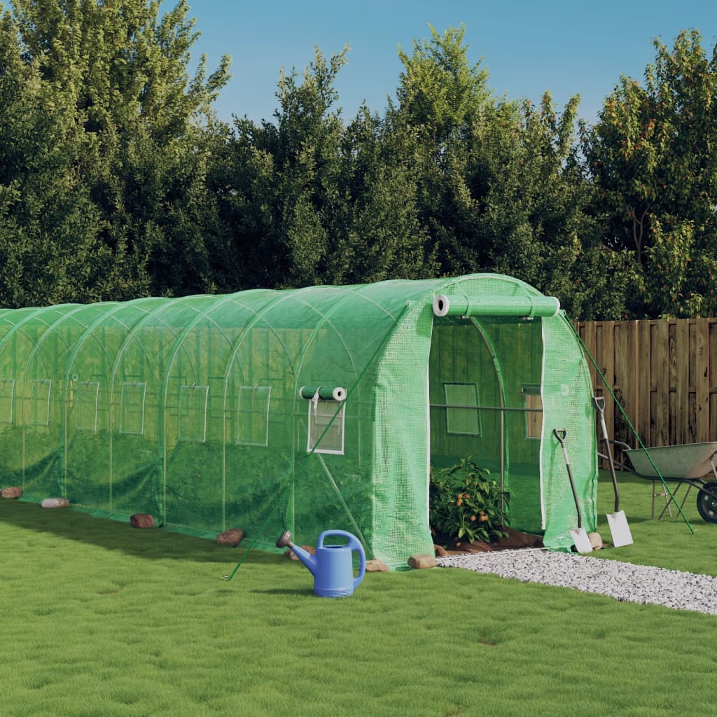 Drivhus med stålramme grønn 32 m² 16x2x2 m