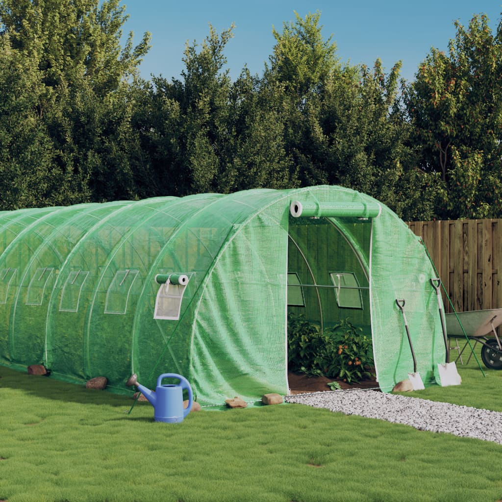 Drivhus med stålramme grønn 32 m² 16x2x2 m