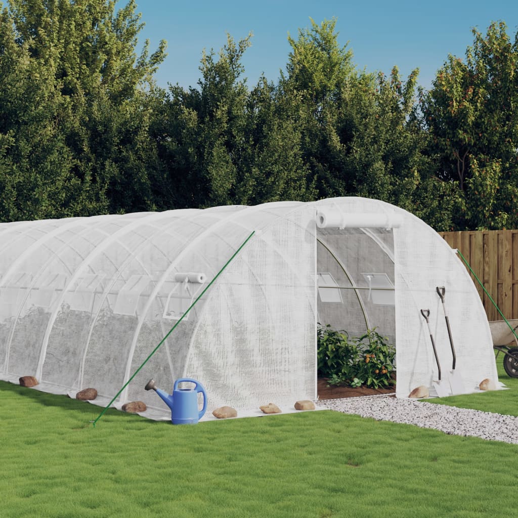 Drivhus med stålramme hvit 48 m² 12x4x2 m