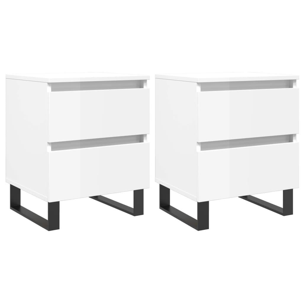Nattbord 2 stk høyglans hvit 40x35x50 cm konstruert tre