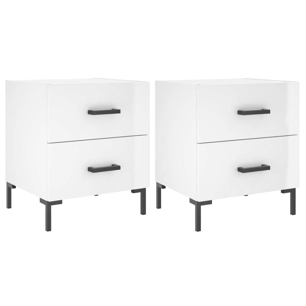 Nattbord 2 stk høyglans hvit 40x35x47,5 cm konstruert tre