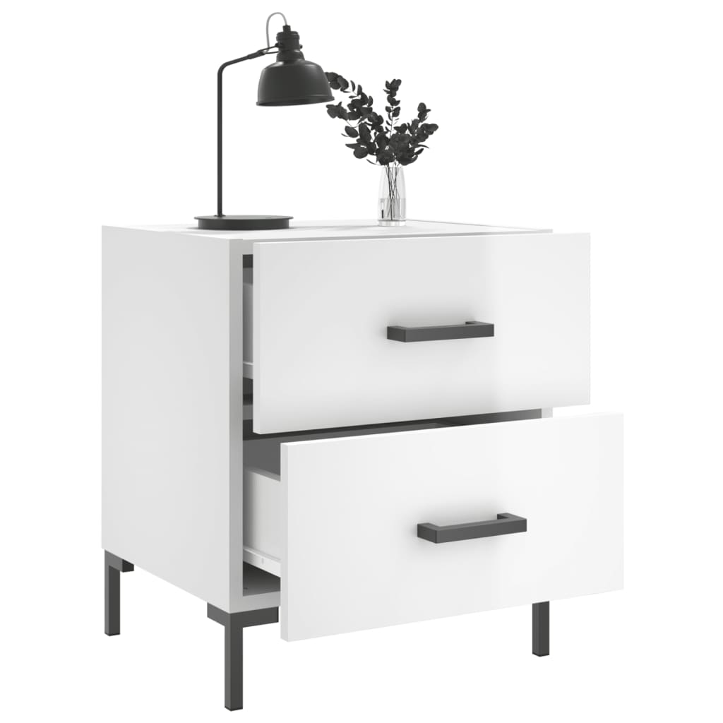 Nattbord 2 stk høyglans hvit 40x35x47,5 cm konstruert tre