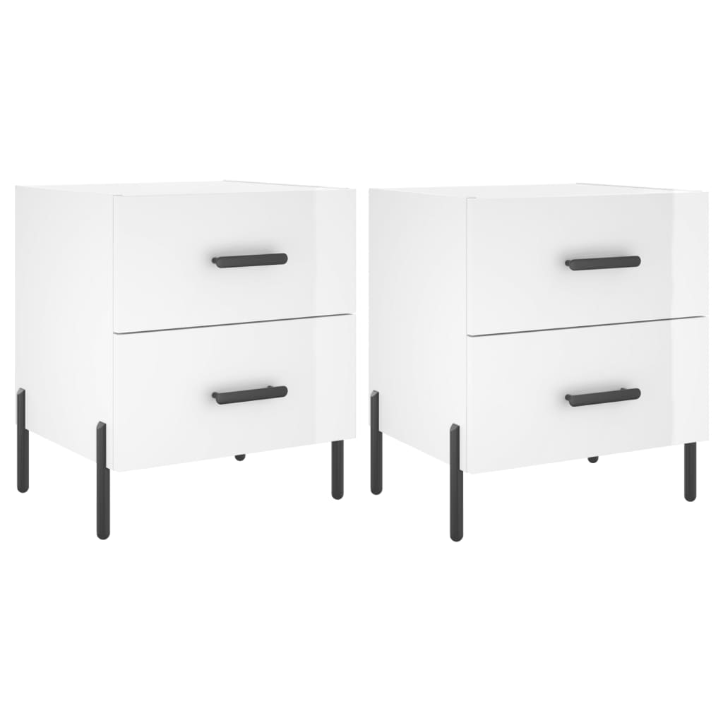Nattbord 2 stk høyglans hvit 40x35x47,5 cm konstruert tre