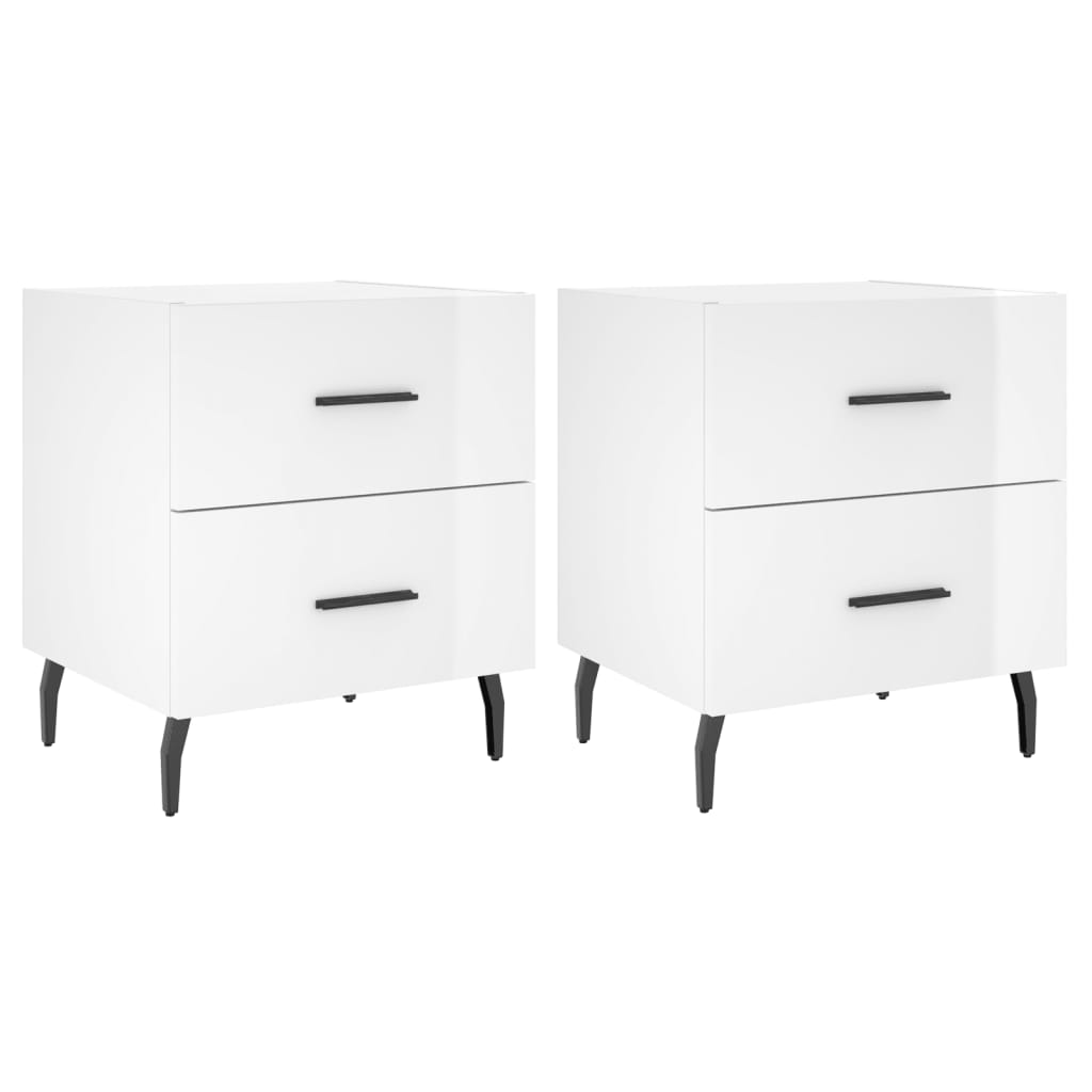 Nattbord 2 stk høyglans hvit 40x35x47,5 cm konstruert tre