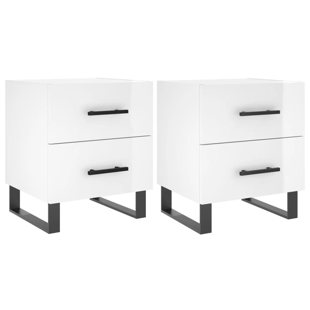 Nattbord 2 stk høyglans hvit 40x35x47,5 cm konstruert tre