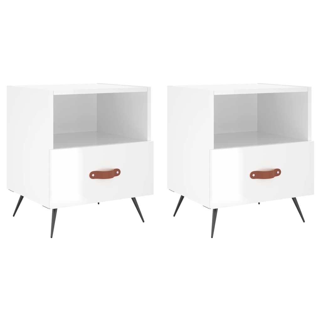 Nattbord 2 stk høyglans hvit 40x35x47,5 cm konstruert tre