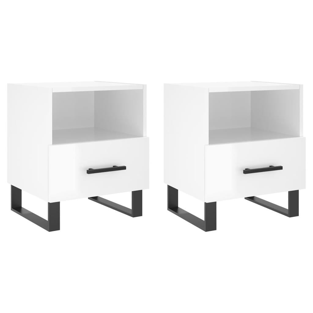 Nattbord 2 stk høyglans hvit 40x35x47,5 cm konstruert tre