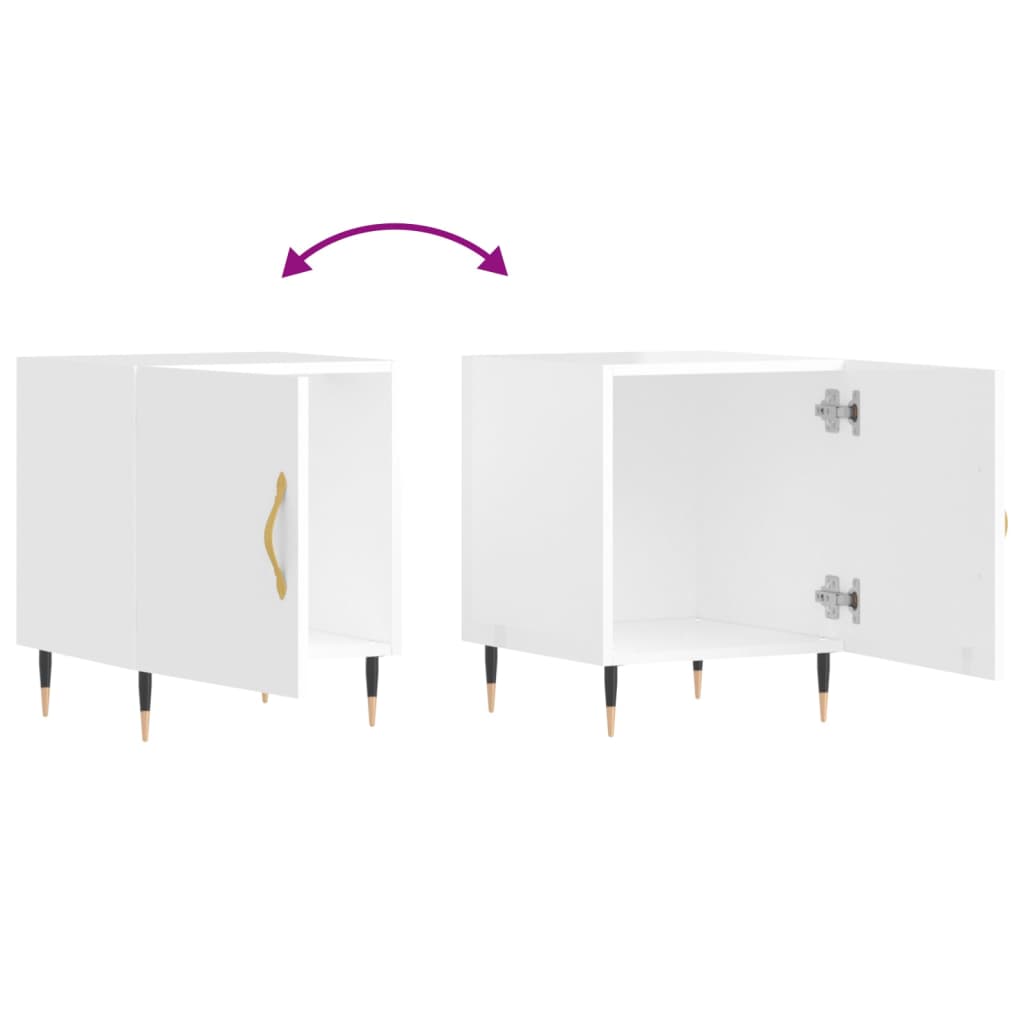 Nattbord 2 stk høyglans hvit 40x40x50 cm konstruert tre