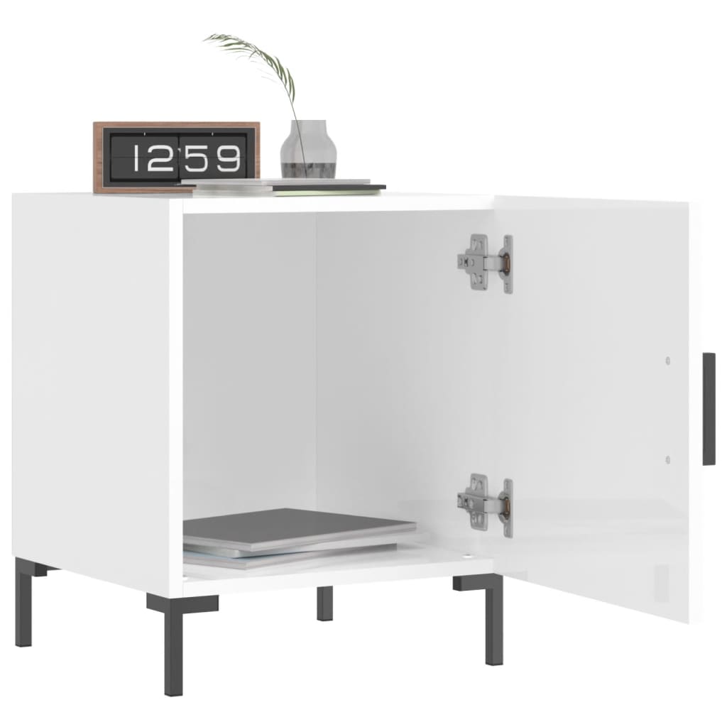 Nattbord 2 stk høyglans hvit 40x40x50 cm konstruert tre