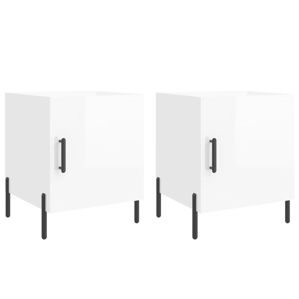 Nattbord 2 stk høyglans hvit 40x40x50 cm konstruert tre