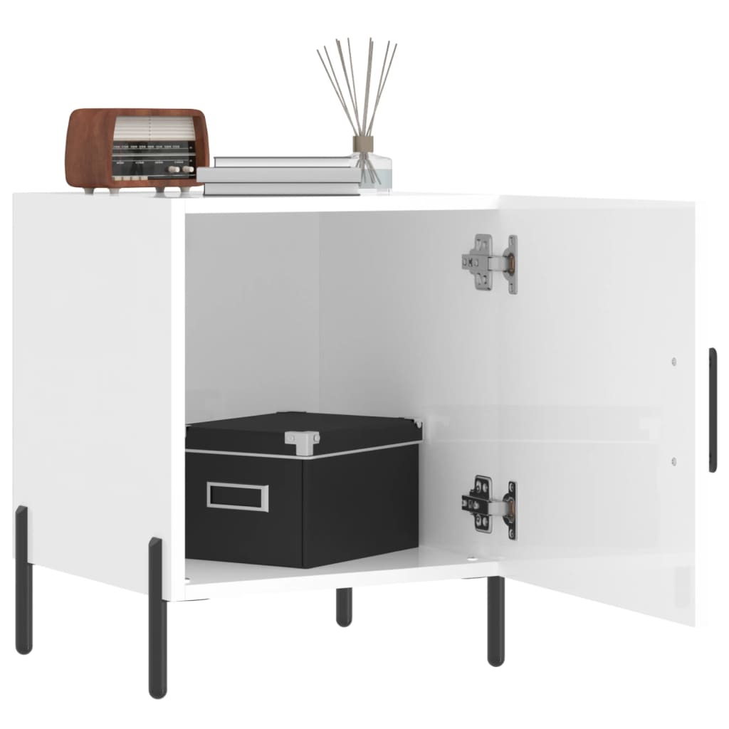 Nattbord 2 stk høyglans hvit 40x40x50 cm konstruert tre