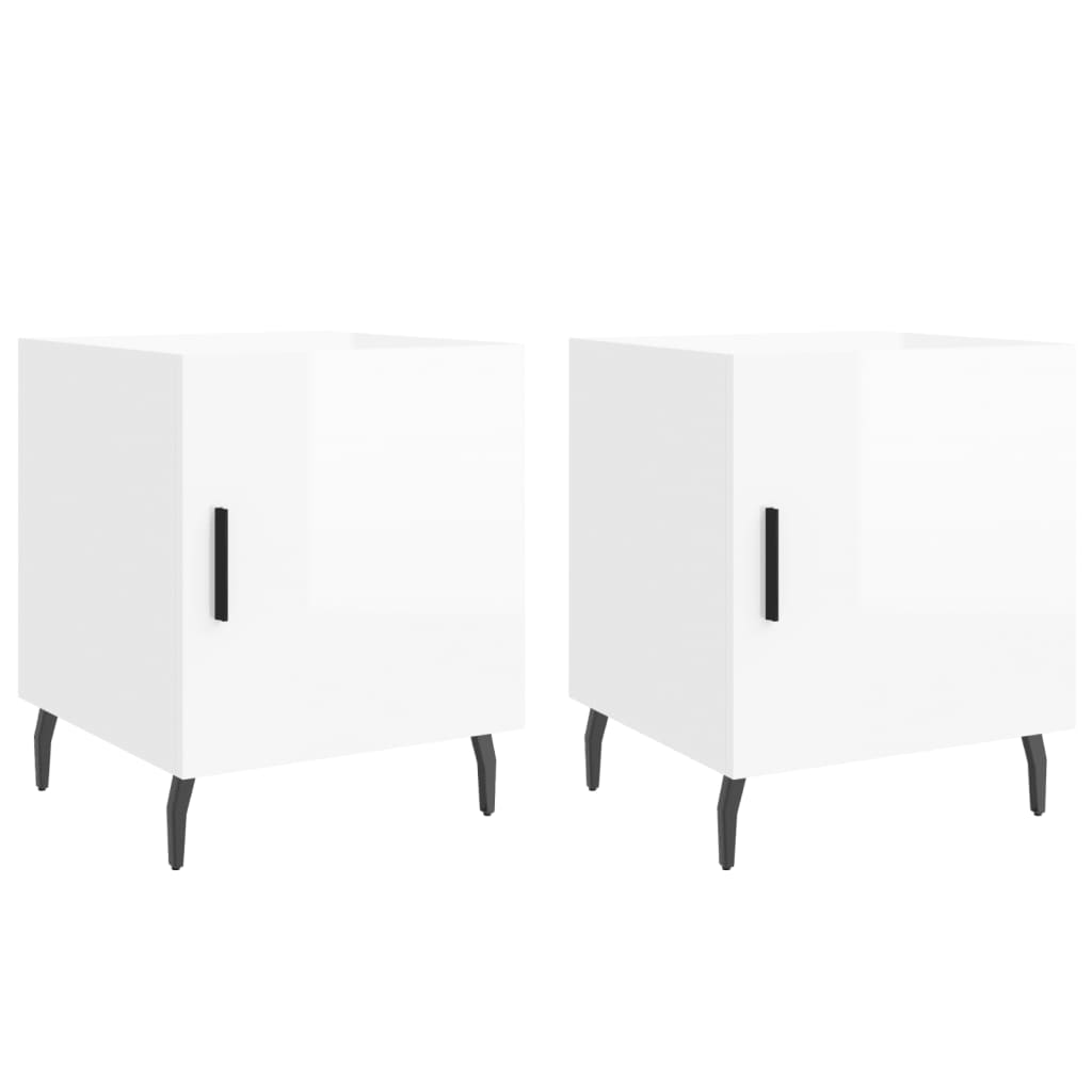 Nattbord 2 stk høyglans hvit 40x40x50 cm konstruert tre