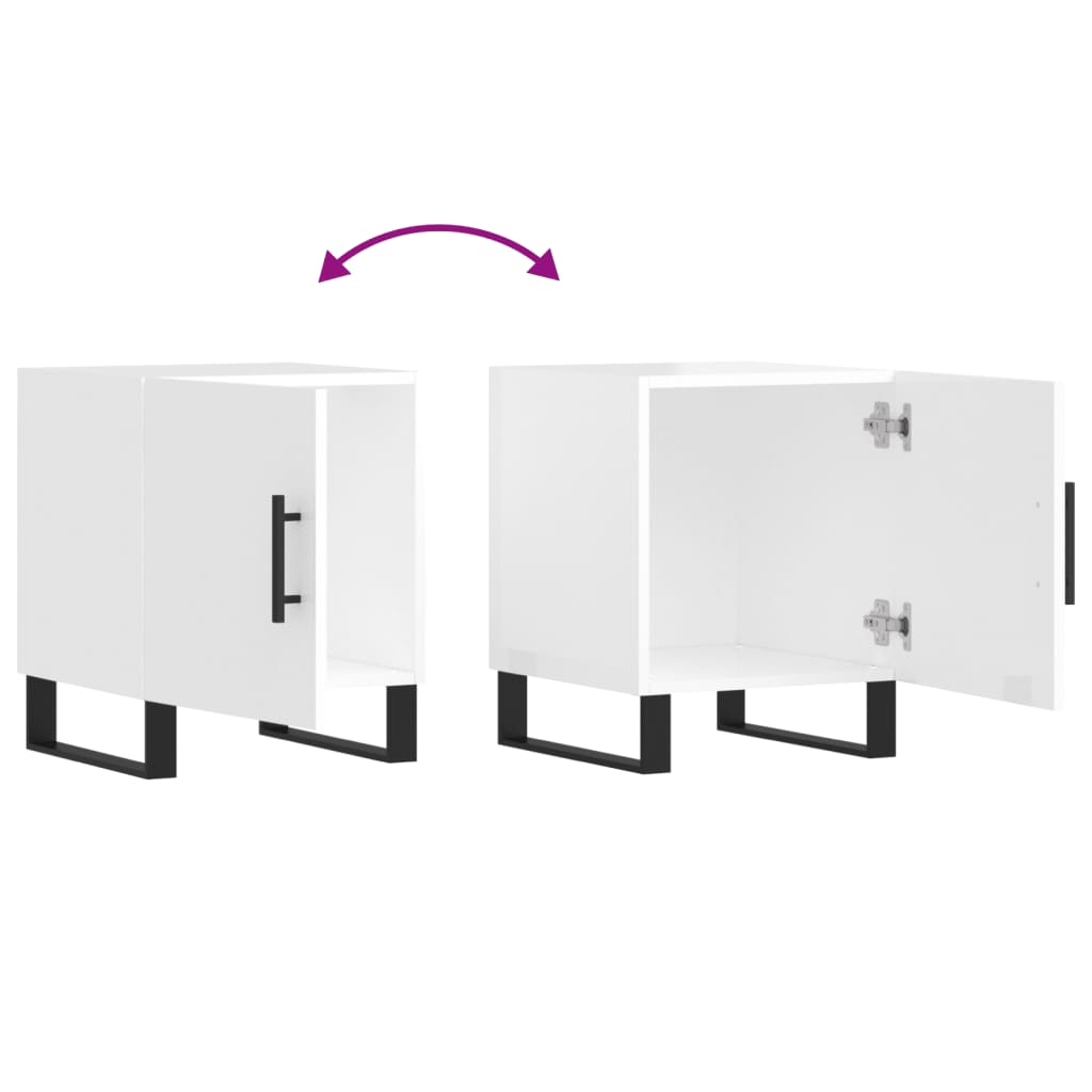 Nattbord 2 stk høyglans hvit 40x40x50 cm konstruert tre