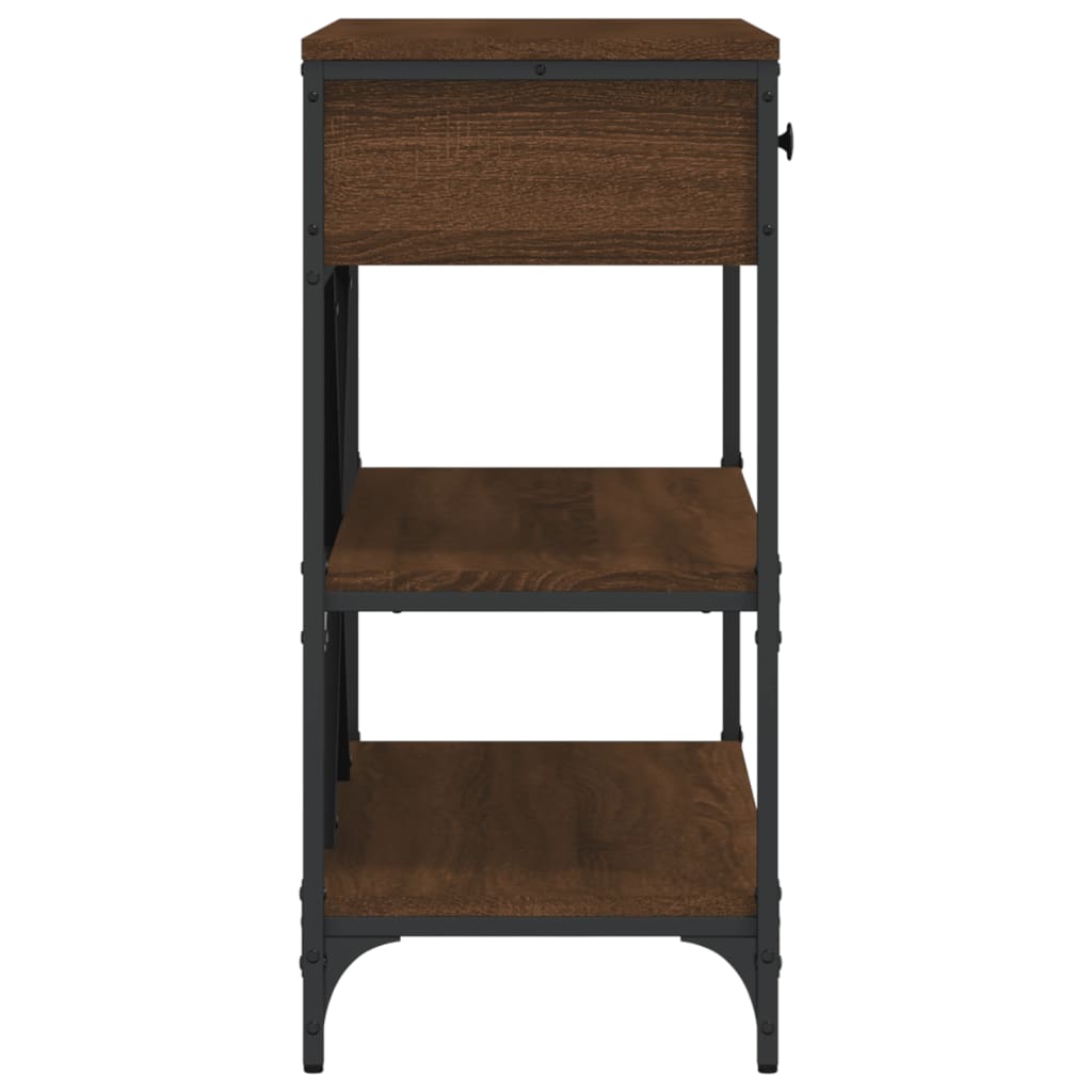 Konsollbord med skuffer og hyller brun eik konstruert tre