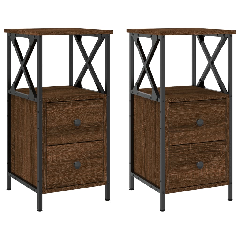 Nattbord 2 stk brun eik 34x35,5x70 cm konstruert tre