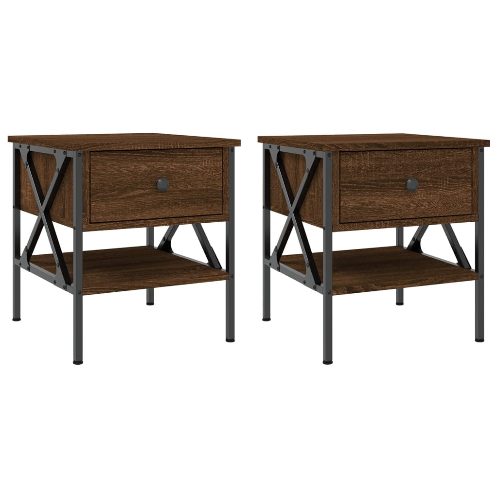 Nattbord 2 stk brun eik 40x42x45 cm konstruert tre