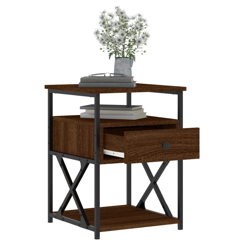 Nattbord 2 stk brun eik 40x42x55 cm konstruert tre